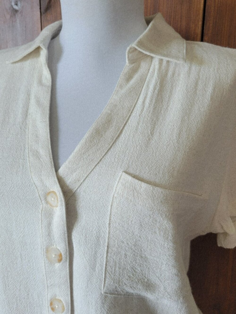 Love Notes Crop Top Button Down Women Small Linen Rayon Cream Pocket Casual Boho - Picture 7 of 11